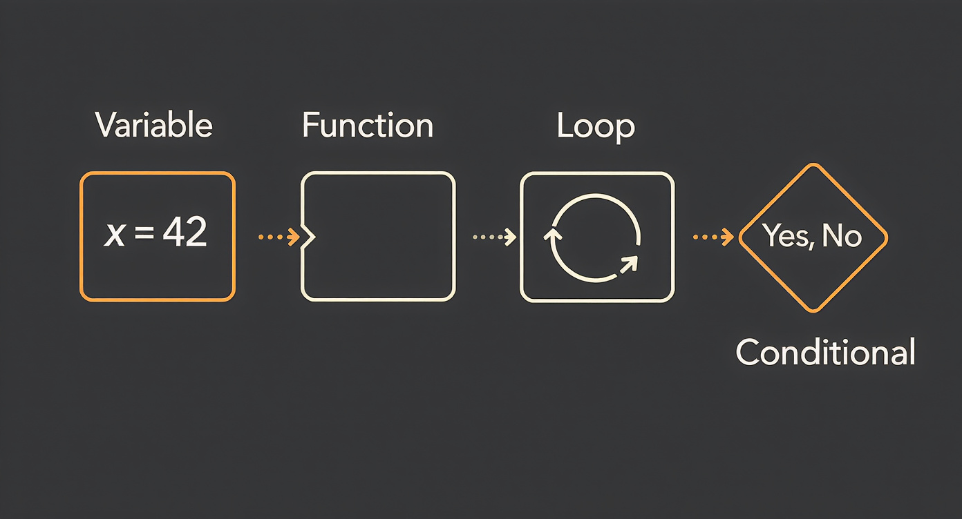 Fundamentos de código: variável, função, loop e condicional